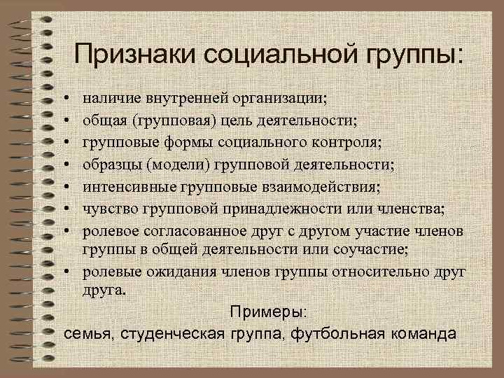 Признаки социальной группы – кратко примеры по обществознанию (8 класс)