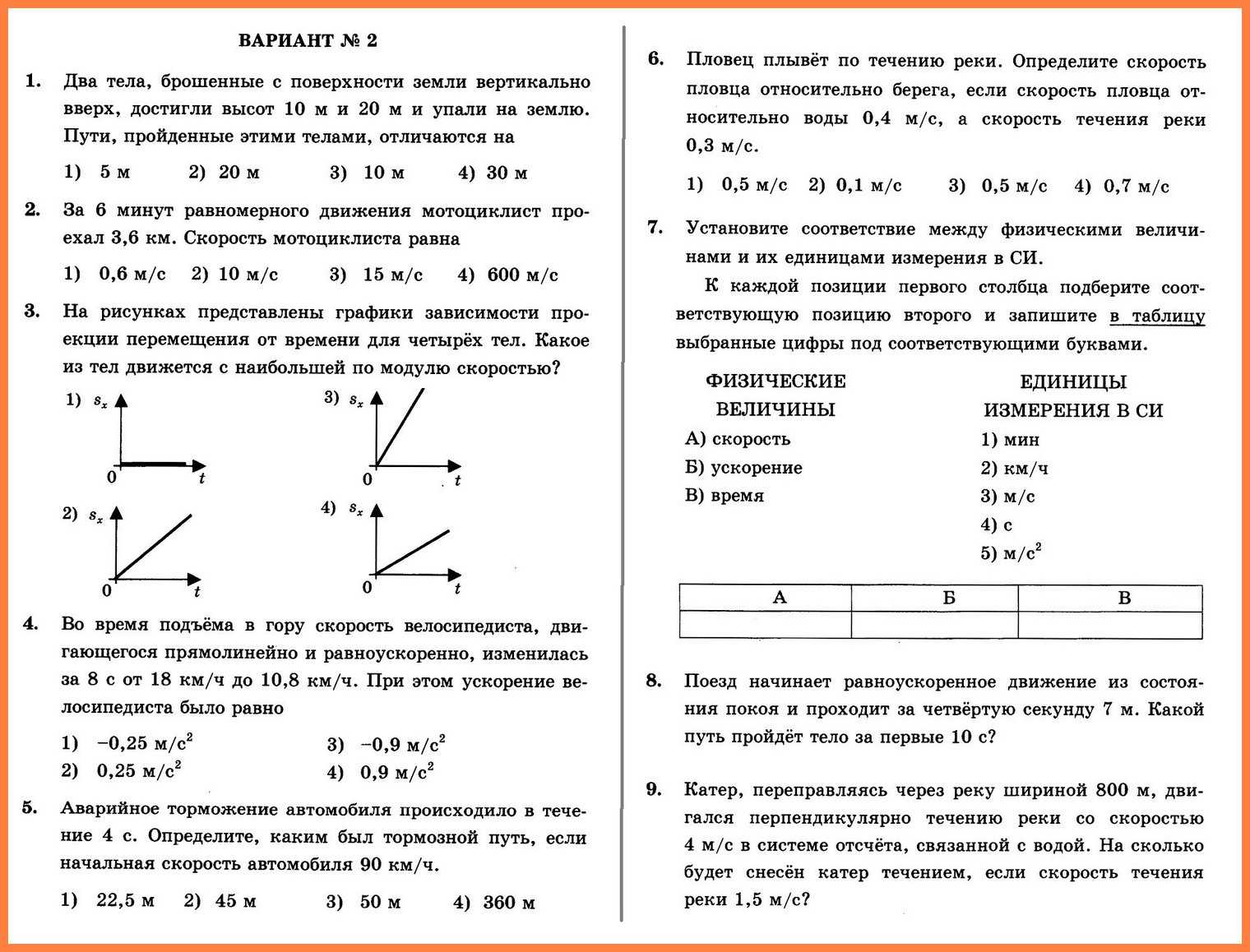 ГДЗ учебник по физике 7 класс Перышкин Глава 2 Проверь себя Номер 6 Установите соответствие между физическими величинами и формулами по которым они определяются A скорость тела 1 t s v Б путь 2 v s t B время 3 s vt